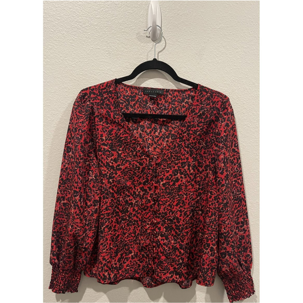 SANCTUARY V-Neck Leopard Print Red Blouse